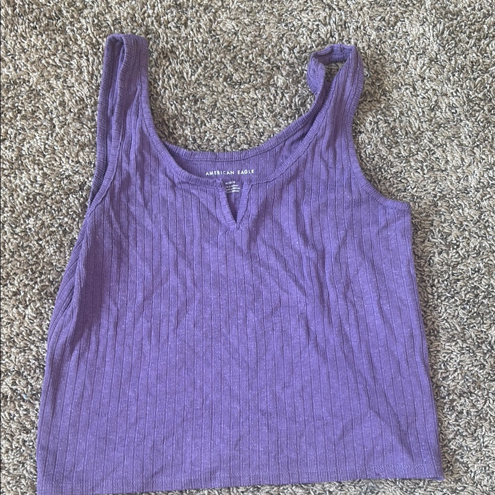 American Eagle Outfitters Purple Ribbed Cut Out Tank Top